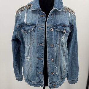 Fashion Nova denim jacket Embellished rhinestone Fringe small